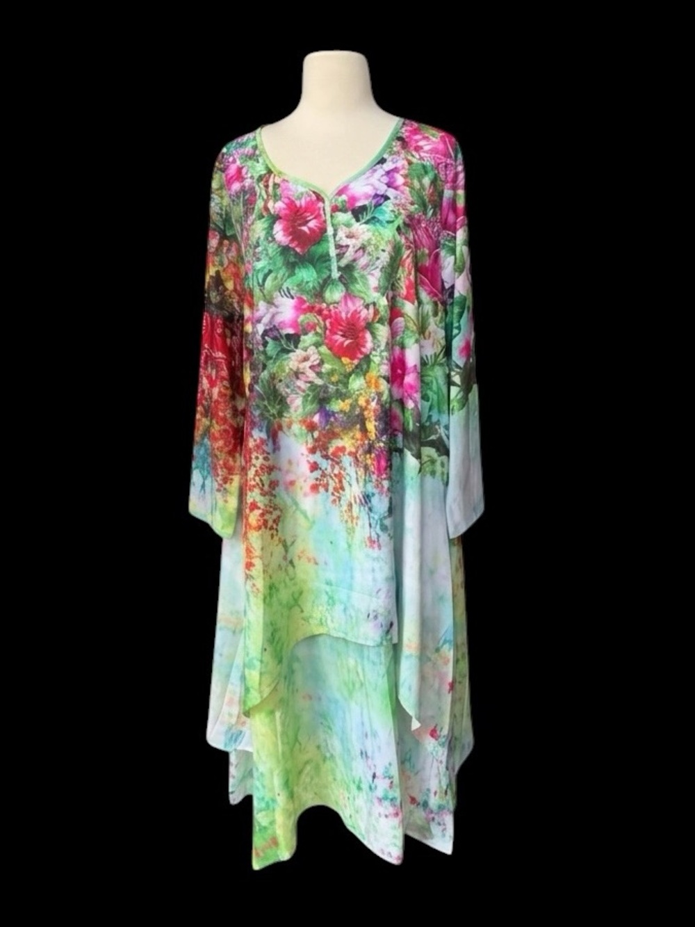 NWT‎ Tendency Floral Poly Asymmetrical Kaftan Tunic Dress